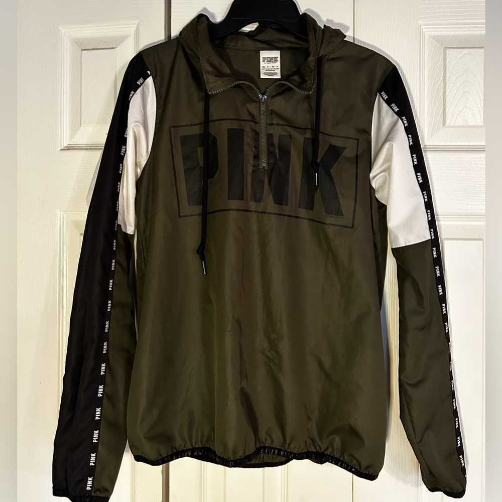 PINK Army Green Quarter-Zip Windbreaker
